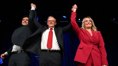 Albo with his family winning the 2025 election